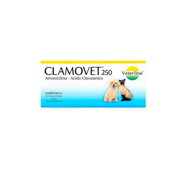 CLAMOVET 250 – Antibiótico (Amoxicilina + Ácido Clavulánico) para Perros y Gatos (Veterline)