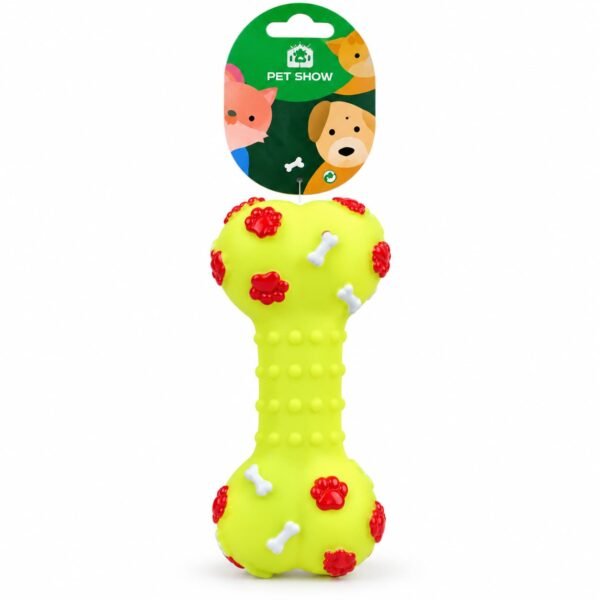 Hueso de juguete con huellas y huesitos para perros